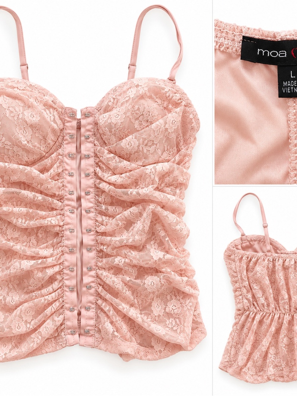 Moa Moa Blush Pink Lace Ruched Bustier Cami
